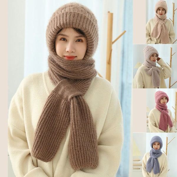 Vintermössa & Halsduk Set med Öronvärmare - Stickad Vindtät beige One size