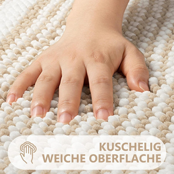 Badematte Teppe Ekstra Myk og Absorberende Fluffy Stripete Chenille, Sklisikker Lussete Badegulvmatte, Maskinvaskbar (40 x 60 cm) Khaki