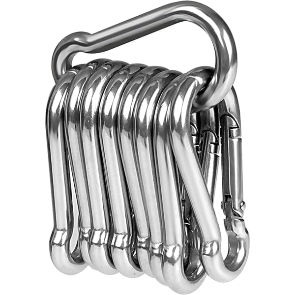 10 stk. Karabinkroker, Karabinkroker i 316 rustfritt stål, små karabinkroker nøkkelringklips for utendørs, fotturer, kroker for løftehjelpemidler og håndtak 6*60mm