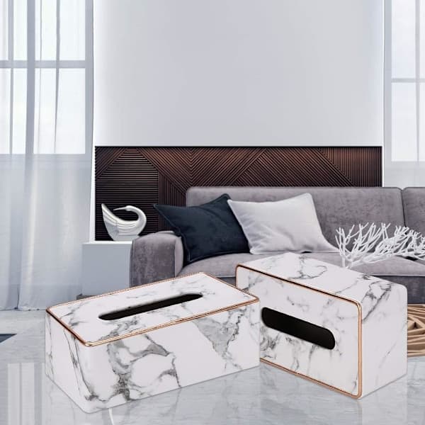 1 st Läder Tissue Box Omslag, Rektangulär Tissue Box Hållare för Hem eller Kontor Marble
