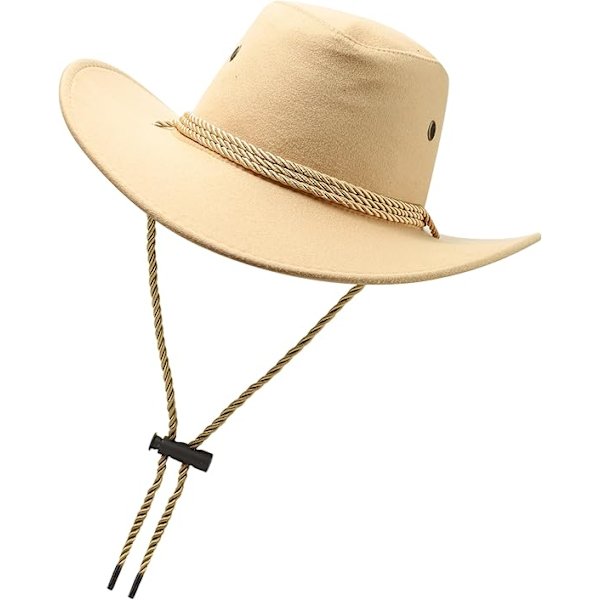 Cowboy Hat Western Solhat Faux Felt Læder Suede Fancy Dress Party Kostume Outfit Rejse Udendørs Solbeskyttelse Mænd Kvinder Beige