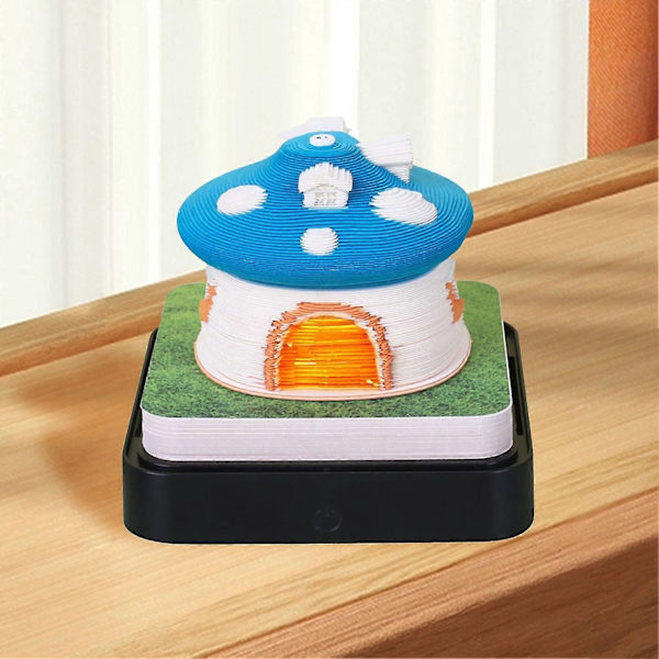 2024 Kalenteri Muistilehtiö Valoilla Mielenkiintoisen Muotoinen 3D-Kalenteri Muistilehtiö Perheelle Ystävälle Naapurille Lahjaksi Mushroom House Blue