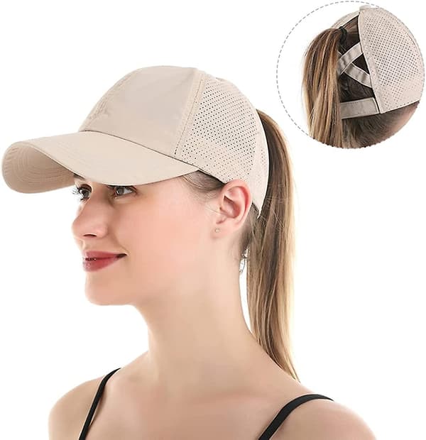 Baseballkasket med kryds-ponytail til kvinder Beige