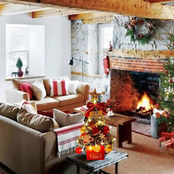 Julgran för skrivbord Mini Julgransprydnader Juldekorationer för Bord och Bänk (Röd)