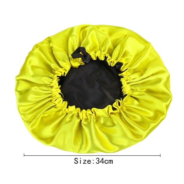 Naisten satiininen yömyssy, kaksinkertainen, säädettävät napit, kauneuden ja hiusten muotoilun valolle Yellow+Black