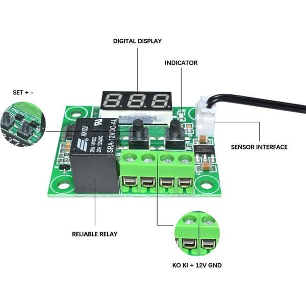 4 digitale termostatmoduler med temperaturkontrolkontakt, 12V DC -50-110°C
