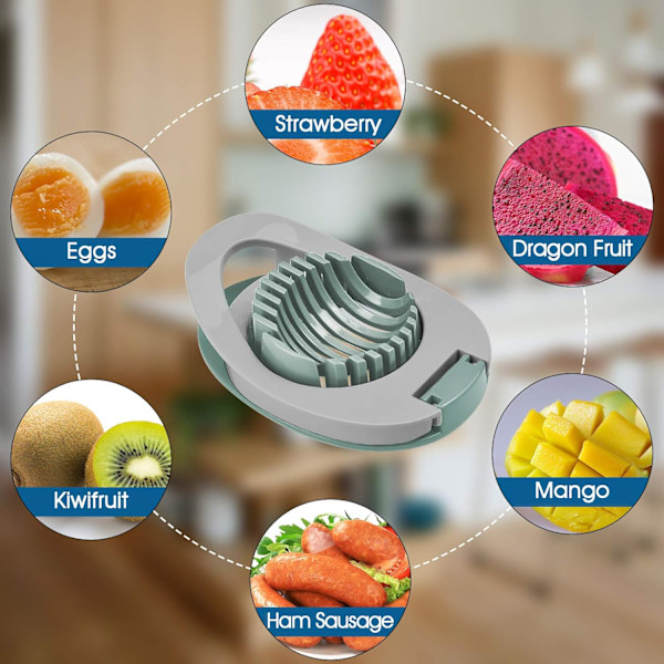 Eggedeler med rustfritt ståltråd, multifunksjonell eggekutter for jevn kutting av kokte egg, skinke, banan og jordbær Green