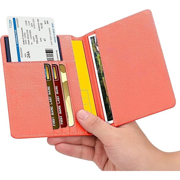 Läder Resepassfodral Passfodral Blockering, Läder Kortfodral, Resedokument Organizer Fodral Orange