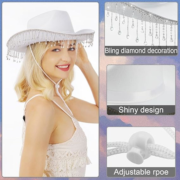 Cowboyhatt Halloween-kostym Cowgirlhatt för kvinnor män vuxna Western Cow Girl Hat Dress Up Birthday Halloween Cow Girl White