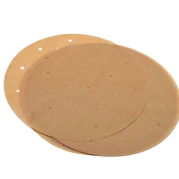 100 stk. Runde Ublegede Perforerede Bagepapir til Airfryer Damppander Udskiftning 10.5 inches
