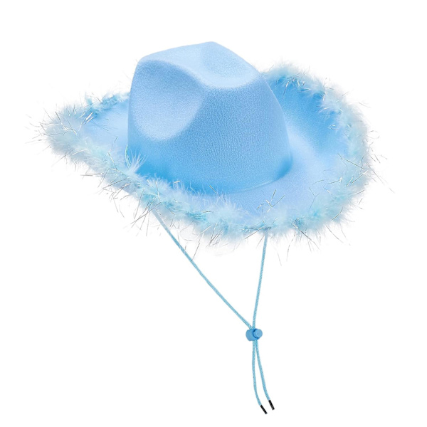 Cowboyhatte til Kvinder Plysset Fjederkant Cowgirl Hat til Polterabend, Kostumefest, Leg Klæd Dig Ud Blue