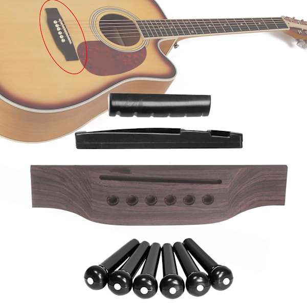 1 Set Gitarrstallset Mångsidigt Hög Stabilitet Justerbart Akustisk Gitarr Rosenträ Stall Sadel Kit för Instrument A