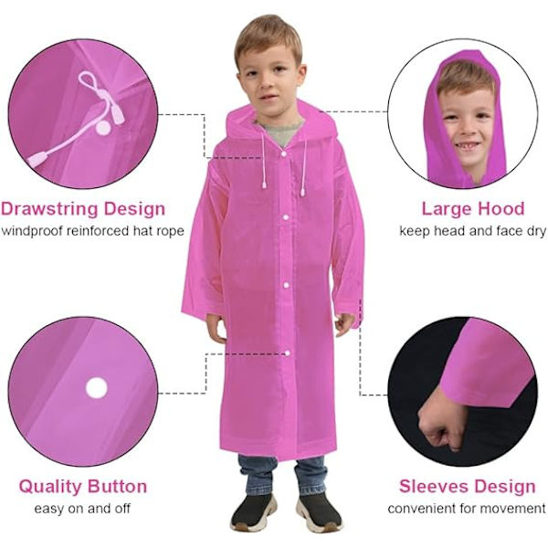 1 stk Barneregnjakke for Jenter og Gutter, Bærbar Regnjakke Regnponcho for Barn Vanntett Pink