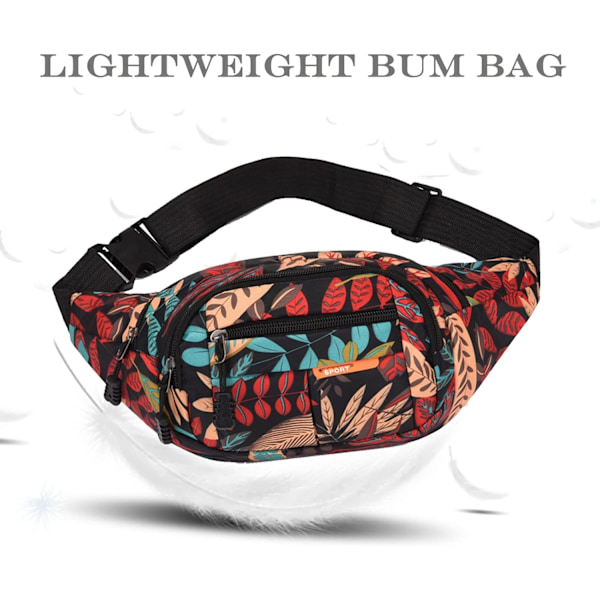 Midjeväsk Fanny Pack Bumbag för Dam Herr Unisex Röd Midjeväska med 4 Ficka med Blixtlås Justerbart Bälte Vattentät Bumbag