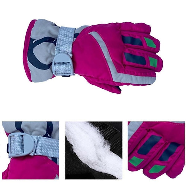 Børne Vinter Ski Handsker Vandtætte Snowboard Handsker Drenge Piger Varme Snehansker Rose red