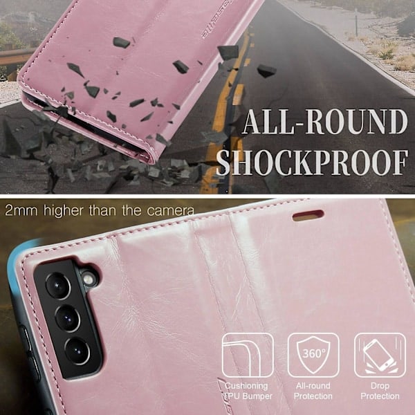 CASEME 003-serien for Samsung Galaxy S21 4G/5G Vokset Tekstur Telefondeksel Magnetisk Lukking Pink Style C Samsung Galaxy S21 4G