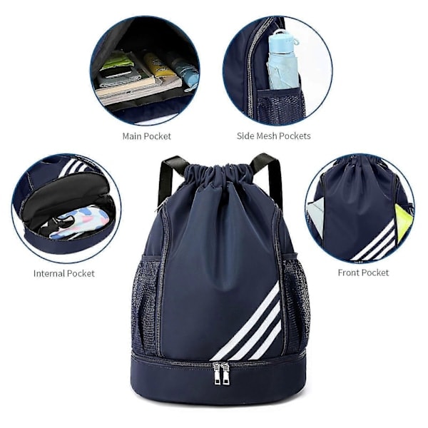 Kiristysnyörillinen urheilukassi kenkätilalla, vedenpitävä reppu miehille ja naisille Dark blue