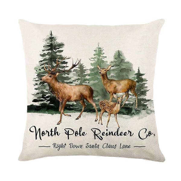 Glædelig Jul Pudebetræk 45x45cm Pyntepudebetræk Vinter Julepynt til Hjemmet Træ Hjort Sofapudebetræk