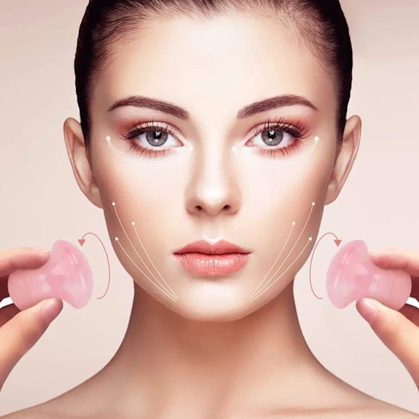 2 stk Gua Sha Ansigtsværktøjer, Rosakvarts Svampe Ansigtsmassager Sundheds Jade Stene Svampe Ridser Massagepleje Værktøjer til Kvinder Hjemmespa Pink