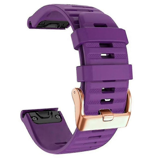 Urremme til Garmin Fenix 7s / 6s Pro / 5s Plus / Instinct 2s, vandrette stribede silikone 20mm rem med rosaguld spænde Purple