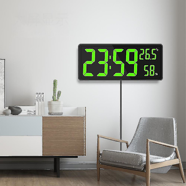 Digitalt Ur med Stor Skærm, Stort Digitalt Vægur med Temperatur og Luftfugtighed, Digitalt Vægur med LED-tal til Soveværelse, Kontor, Klar Re green