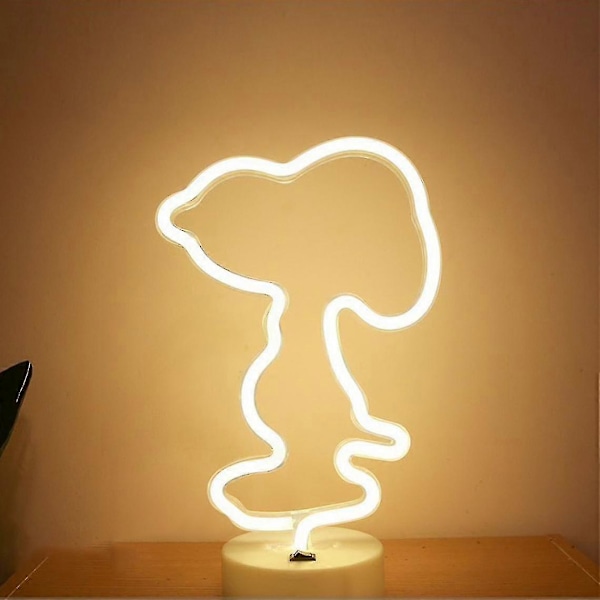 Snoopy Neonlys Warm LED Neon Kunst Dekorativ Bordlampe Barne Rom Bursdagsfest Lys (hvit)