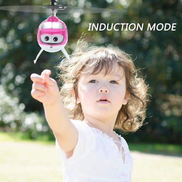 Tegneserie Intelligent Sensing Flygende Leke Fjernkontroll Helikopter Leke Med LED Pink
