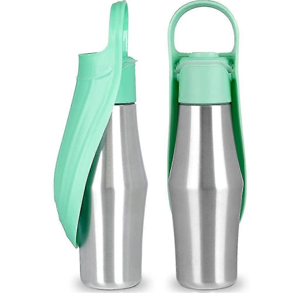 Hundvattenflaska i rostfritt stål, portabel vattendispenser för husdjur med hopfällbar skål för utomhusbruk Light green