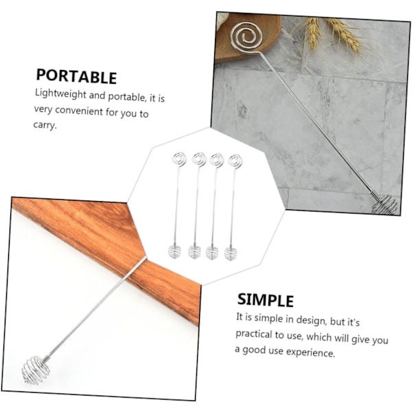 4 stk Honningblander Kaffe Sirup Honningøse Honningkake Dyppe Metallvisp Fjær Swizzle Sticks Honning Rørpinner Mini Skje