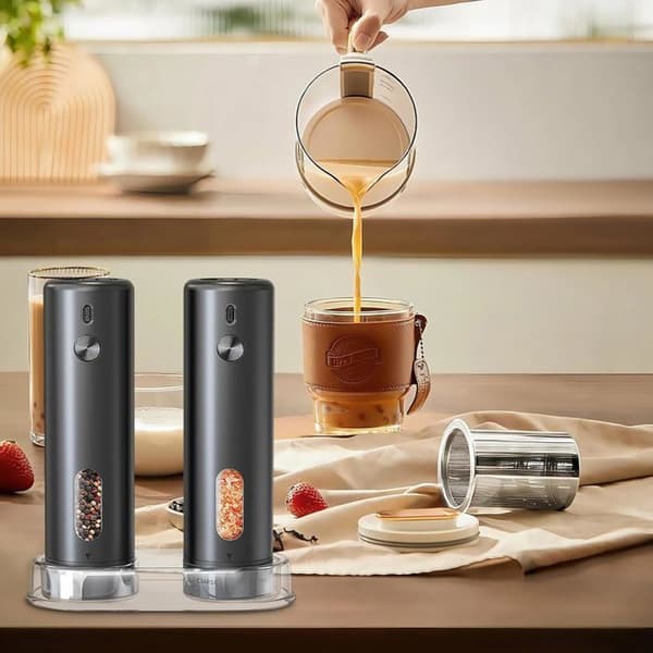 Elektrisk peberkværn - Sæt med 2 - Sort ABS - Ekstern justering - Køkken og grill - 110 ml