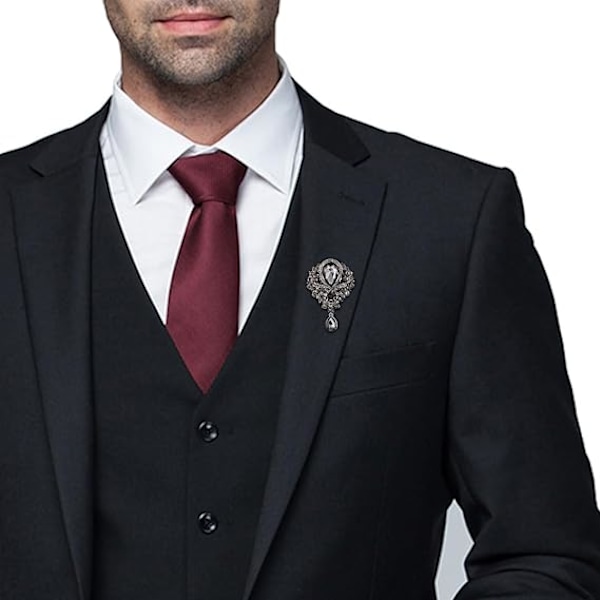 Brosjer Emalsje Brosje for Menn Kvinner Retro Rhinestone Lapel Pin Kleshatt Dekorasjon Black