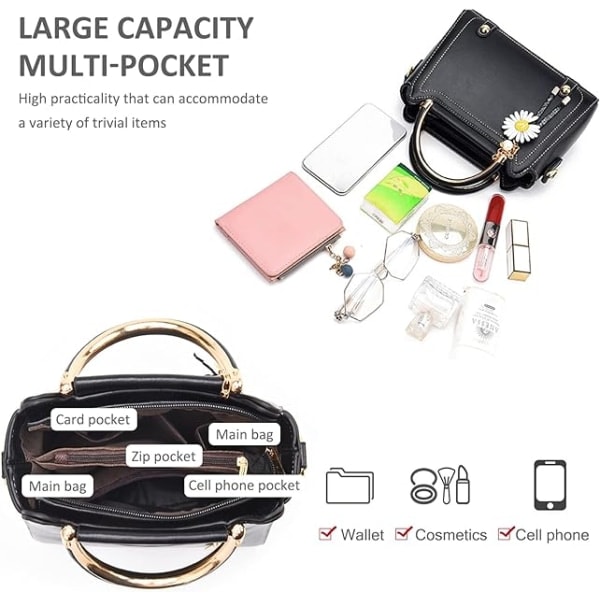 Liten Crossbody Veske for Kvinner, Håndvesker med Topphåndtak, Søte PU Lær Skuldervesker, Messenger Vesker for Jenter, Damevesker med Blomsteranheng
