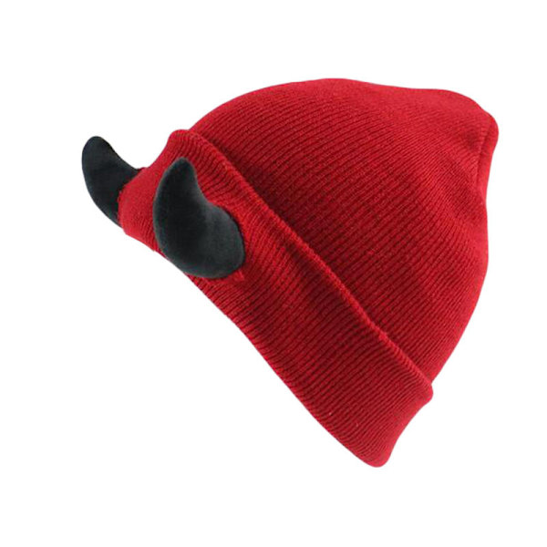 Djævelshorn Mænd Hat Strikket Beanie med Horn Kvinder Hip Hop Demon Horn Cap til Vinter Varmt Ski Udendørs Red