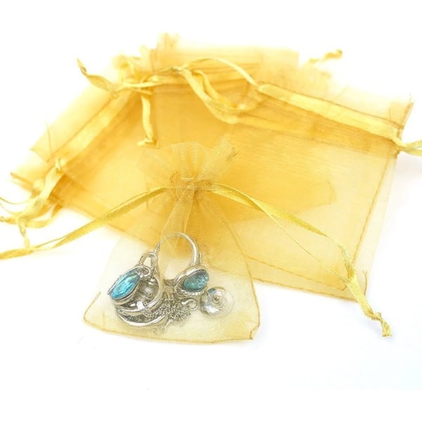 Lynlås Mesh Smykkeposer, 100 Pak, Transparent Organza Gaveposer til Bryllup, Fest og Julegaver, Størrelse 3\" x 4\" (Guld)