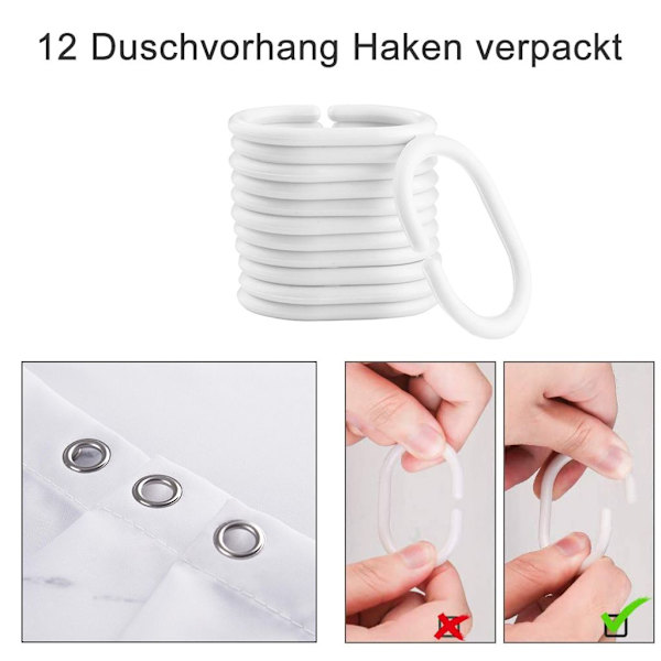 Tryckt Tyg Duschdraperi 180x200cm med 12 Krokar Marmor