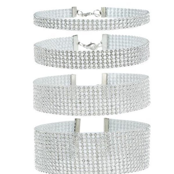 Rhinestone Choker Halskjede Sølv Glitrende Krystall Halskjeder Brude Halskjede Smykker for Kvinner 3