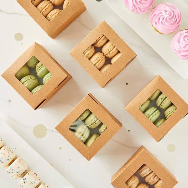 Brune kraftpapiræsker med gennemsigtigt vindue (35-pak) - Cake Bo