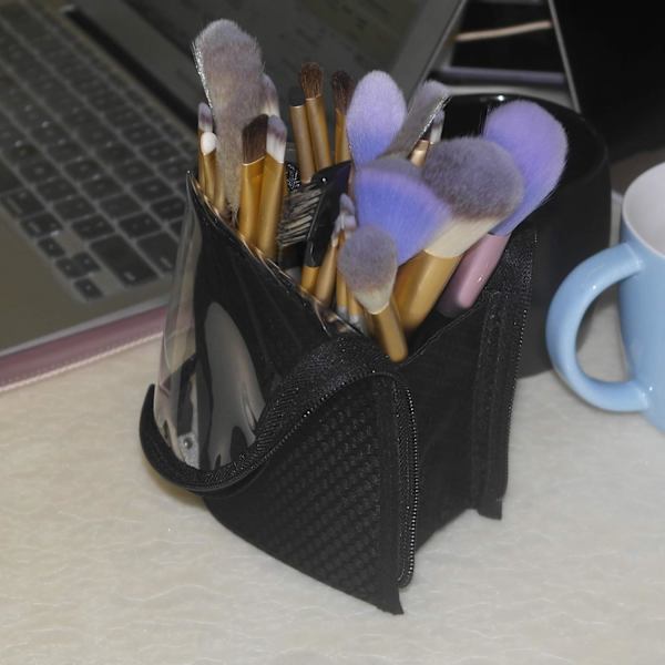 1 stk Sort Rejsemakeupbørsteholder, Blyant Pen Etui Organizer Taske Kosmetik Lynlås Pung Bærbar Vandafvisende Støvfri