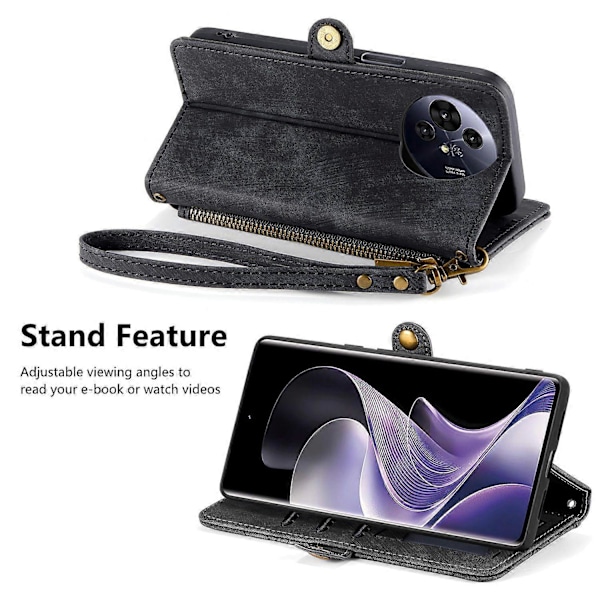Etui med glidelås og geometriske linjer i lær til TCL 50 Pro NxtPaper 5G - Svart Multicolor Black