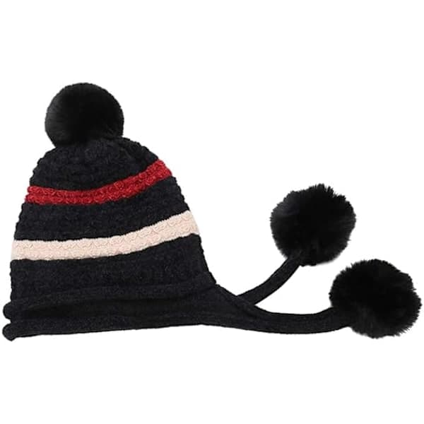 Strikket lue med pompom-øreklaffer Vinter for kvinner Red