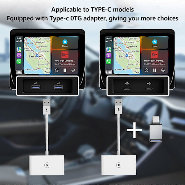 Trådlös Carplay-adapter Dongle USB iPhone IOS Bilnavigeringsspelare för Apple