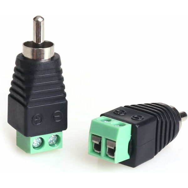 2 stk RCA hann til AV lyd/video skruekontakt adapter, loddefrie kontakter
