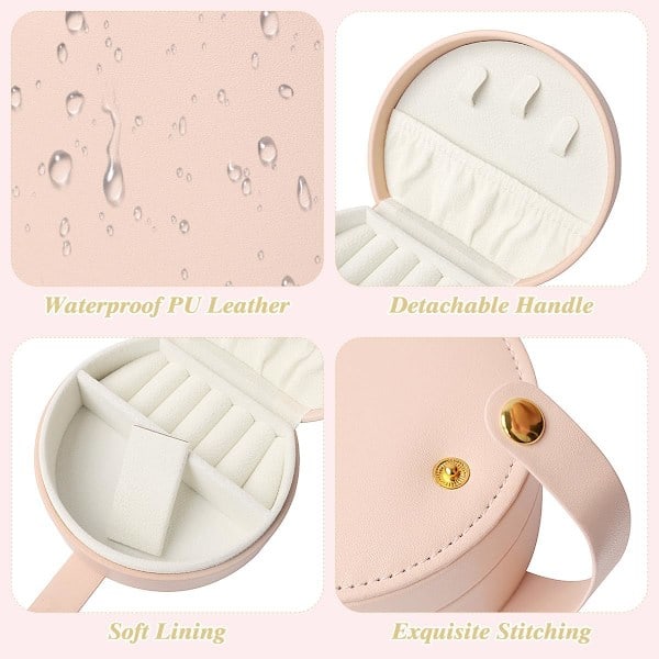 Mini Smykkeskrin Organizer, Reise Smykkeskrin for Kvinner Liten PU Lær Smykkeoppbevaringsveske med Glidelås Bærbar Smykkegaveeske Bright Pink