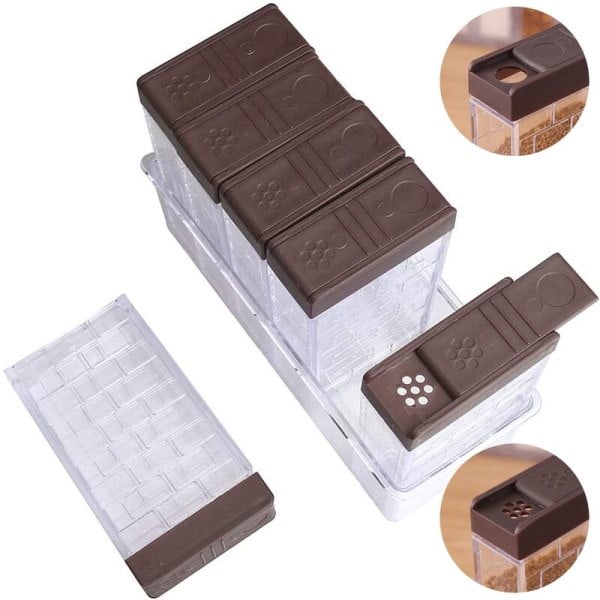 Set med 6 kryddburkar, Shaker Box kryddset, Kökskryddförvaringsbehållare, Brun
