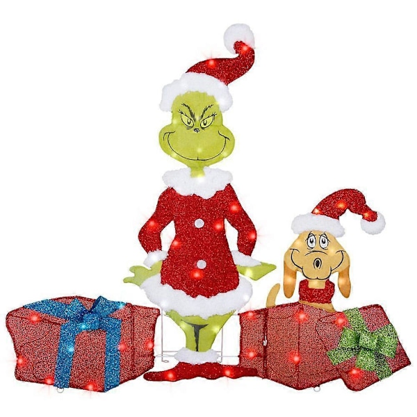Julemanden Grinch Kommer Flade LED Lys Grøn Monster Jul Halloween Udendørs Have Have Dekoration A