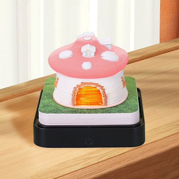 2024 Kalender Memoblock Med Lampor Intressant Formad 3d Kalender Anteckningsblock För Familj Vän Granne Gåva Mushroom House Pink