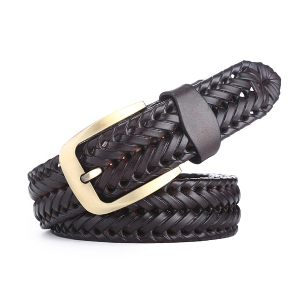 Leather Braided Belt For Men, Cowhide Woven Belt For Jeans 1.3 Inch Dark Brown