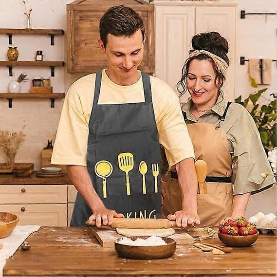 1 st Kockförkläde, Justerbart haklappsförkläde, Svart fickmatlagningsförkläde, Unisex Vattentäta förkläden
