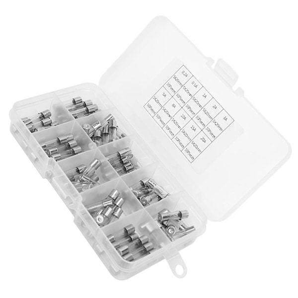 Glassäkringar Blandat Kit 100 st 5 x 20mm 0.2 till 20AMP Industriella Tillbehör