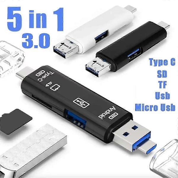 Multifunktionell USB 3.0 Typ C USB Micro-USB SD TF Minneskortläsare för Android Dator Dock OTG T